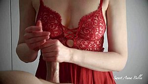 She showed her friend how to handle a big cock with sensual femdom handjob