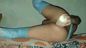 Damn, Sofi Black in blue nylons stretches her ass with a huge toy!