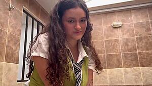 Colombian student with big tits bangs her teacher to pass economics class