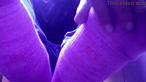 showing my new pink socks and tired feet