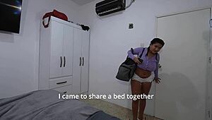 Stepsiblings’ late night bed sharing leads to naughty moments
