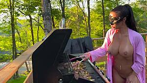 Step-Mom Gets Fucked Hard While Cooking Outside in POV