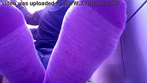 showing my new pink socks and tired feet