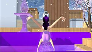 Cartoon Fox Girl Dances Seductively on Your Lap in Sakura School Simulator POV Scene.