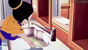 Chichi gets stuck in the kitchen during dragon ball z fantasy