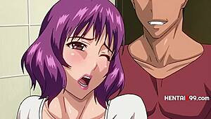 My girlfriend acts as a cum bucket for my friends in this uncensored hentai.