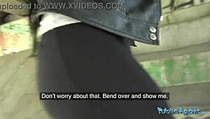 Public agent finds 18-year-old brunette student with beautiful tits for first outdoor fuck