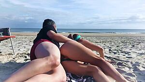 Milf shocked by dick in anus on public beach!