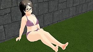 Plump girl plays tennis in animation