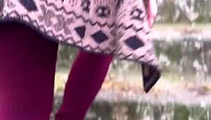 Hot patricinha with pink pussy climbs hill craving street action