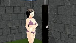 Plump girl plays tennis in animation