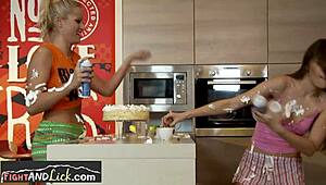 Bold Food Play: European Amateur Lesbians Wrestle Athletically Before Oral Sex.