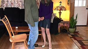 man, sexy milf in heels and nylons bangs young neighbor hard