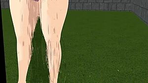 Plump girl plays tennis in animation