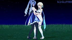 Lumine And Keqing And Mona In Intense Lesbian Play