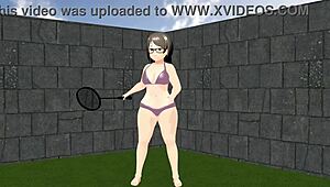 Plump girl plays tennis in animation