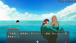 Hey, in this hentai game, my friend’s getting pounded at the beach