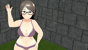 Plump girl plays tennis in animation