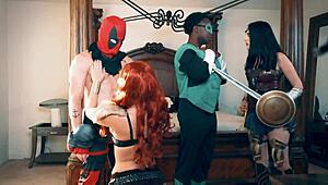 yo, ever seen a wild foursome cosplay with deadpool, wonderwoman, red sonja, and green lantern?