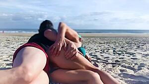 Milf shocked by dick in anus on public beach!