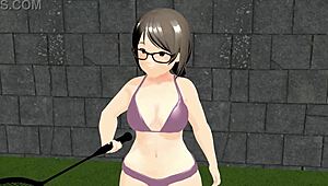 Plump girl plays tennis in animation