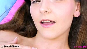 Sweet teen brunette reveals her body in intriguing interview.