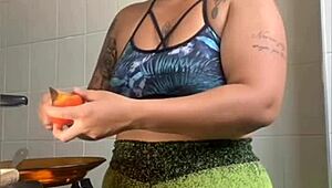 married woman records cooking videos to flash her pussy online