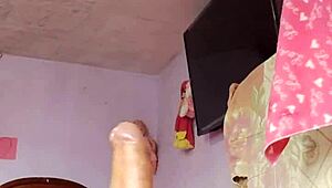 Whoa, huge cumshot solo in my step mother-in-law's room!