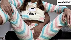 Stepdad couldn't stop touching her pussy and small tits during homemade session