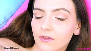 Sweet teen brunette reveals her body in intriguing interview.