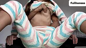 Stepdad couldn't stop touching her pussy and small tits during homemade session