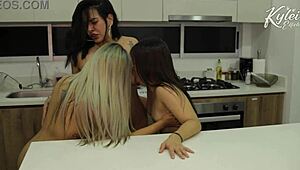 omg, lesbian threesome with my step sis and her friend after party... their wet pussies got licked! 🥵