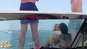 Miami boat day 2023 BTS with natural tits babes