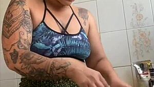 married woman records cooking videos to flash her pussy online