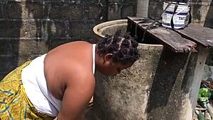 dirty bbw chick got pounded doggystyle during outdoor laundry