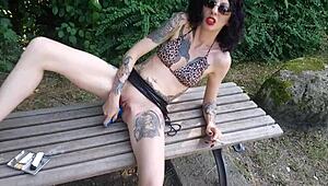 lucy ravenblood smoking and diloing her pussy in a public park