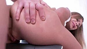 the exquisite tight girl, half-naked, gets her asshole pounded hard