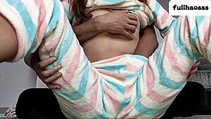 Stepdad couldn't stop touching her pussy and small tits during homemade session