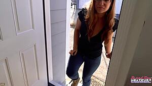 Cute brunette kay lee rubs her pussy and gets fingered before giving a bj