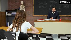 Teacher Grooms Teen Babe for Solo Play in Study Hall