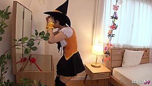 i'm extreme small japanese step-sister 18, talked into creampie fuck by step-brother before halloween