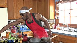 Cute Teen 18+ Newbie Gets Spitroasted by BBCs