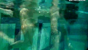 Bouncing tits on lesbians Katka and Barbara underwater
