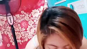 Chubby blonde amateur gives blowjob until cum in mouth.