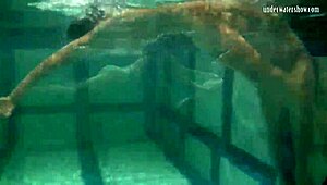 Bouncing tits on lesbians Katka and Barbara underwater