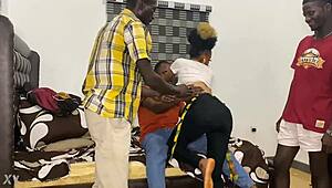 Young African student gets classmate cock in group orgy