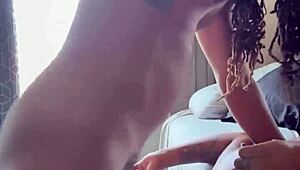 Black beauty gives great blow job and deep throat
