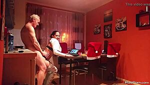 wild oral sex in kitchen with couple