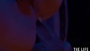 Watch her fucking her tight asshole with a huge ice dildo