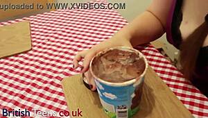 British 18 Year Old Devours Ice Cream With Cum Topping!